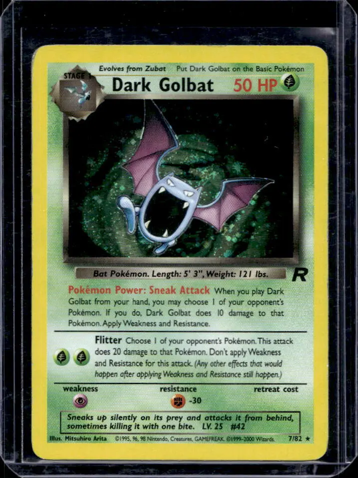 2000 Pokemon Team Rocket Unlimited Dark Golbat Holo Rare 7/82 #7 - Image 1