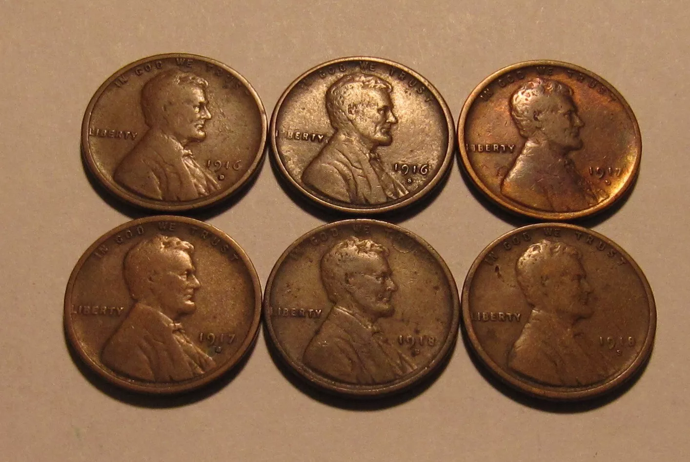 1916 DS 1917 DS 1918 DS Lincoln Cent Penny - Mixed Condition - 14SU - Image 1
